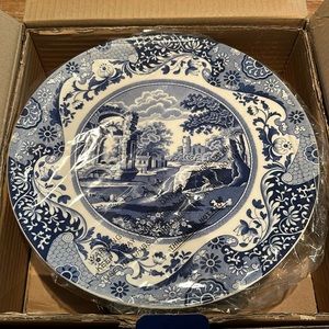 NIB Spode Blue Italian Footed Cake Plate